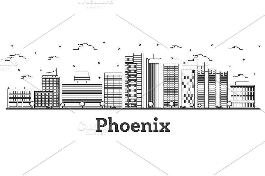 Outline Phoenix Arizona City Skyline in Illustrations - product preview 8