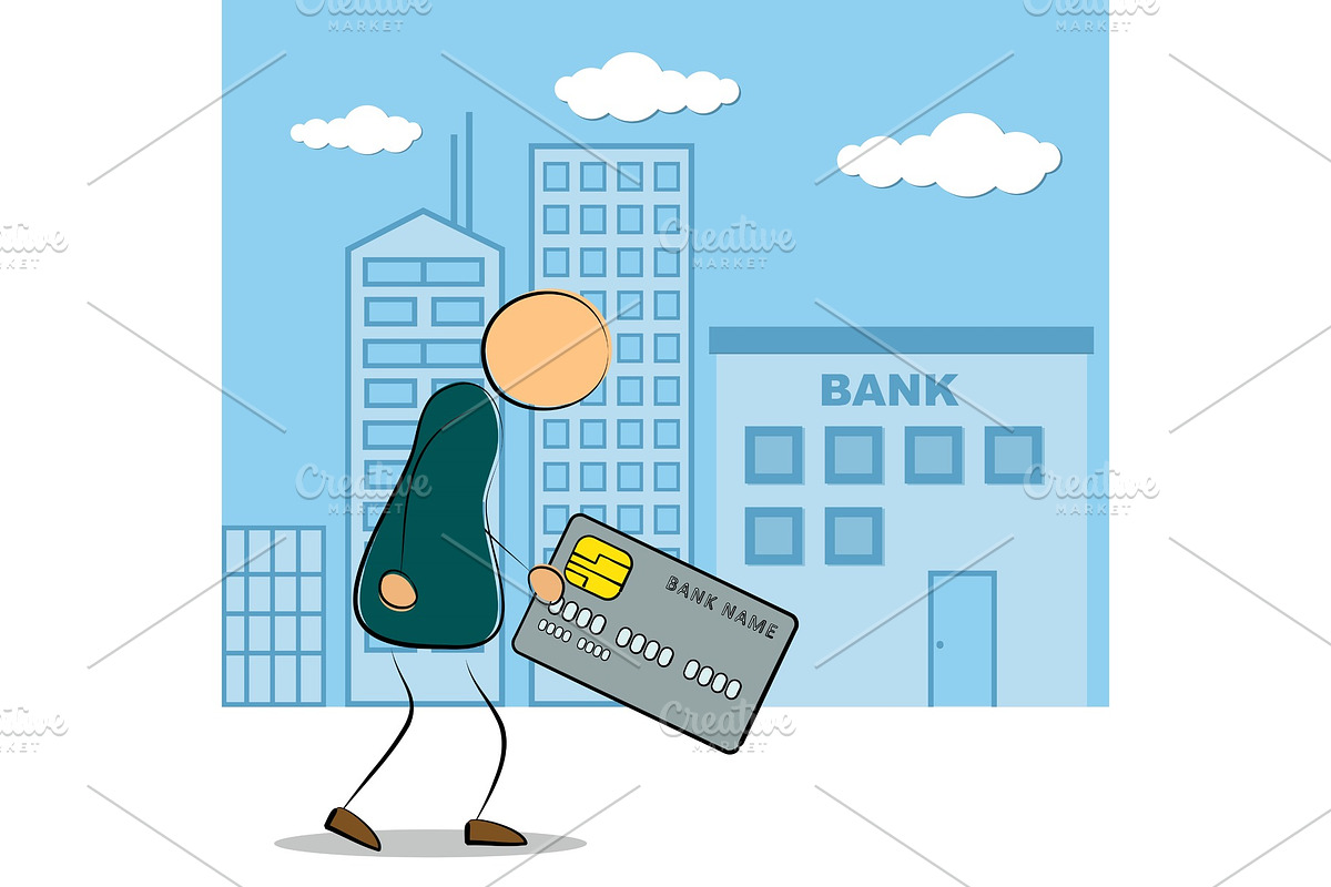 Man going to bank building with in Illustrations - product preview 8