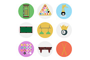 Nine color flat billiards icon set