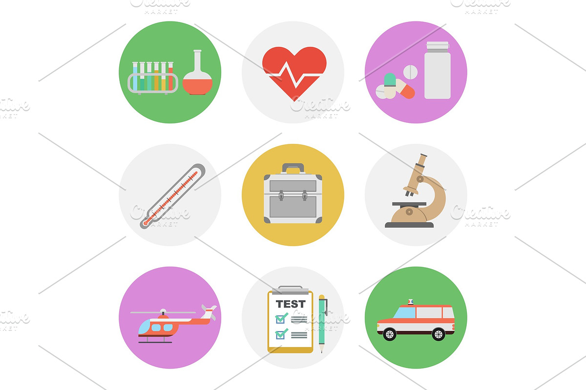 Nine color flat icon set - Medical in Objects - product preview 8