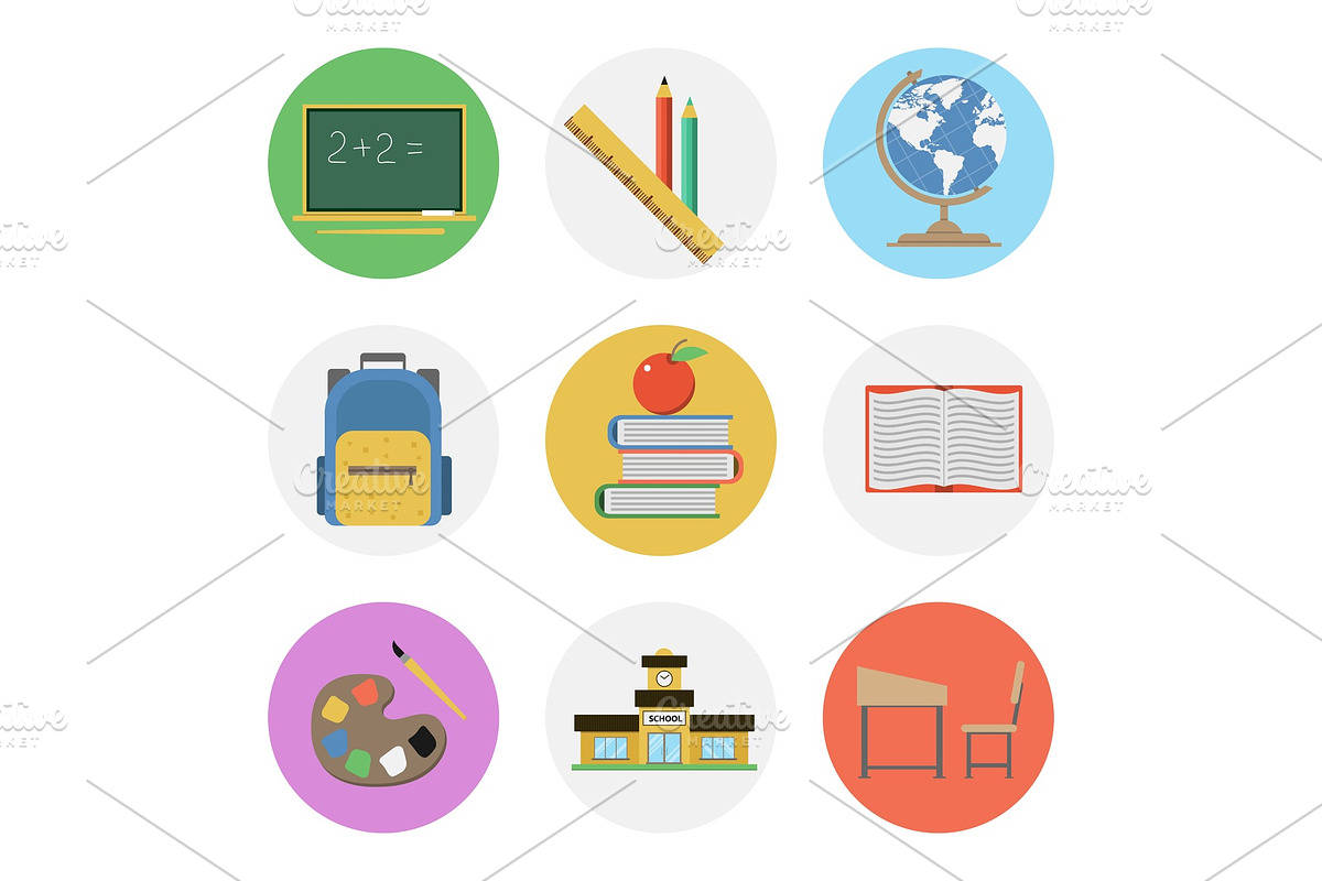 Nine color flat icon set - School in Illustrations - product preview 8