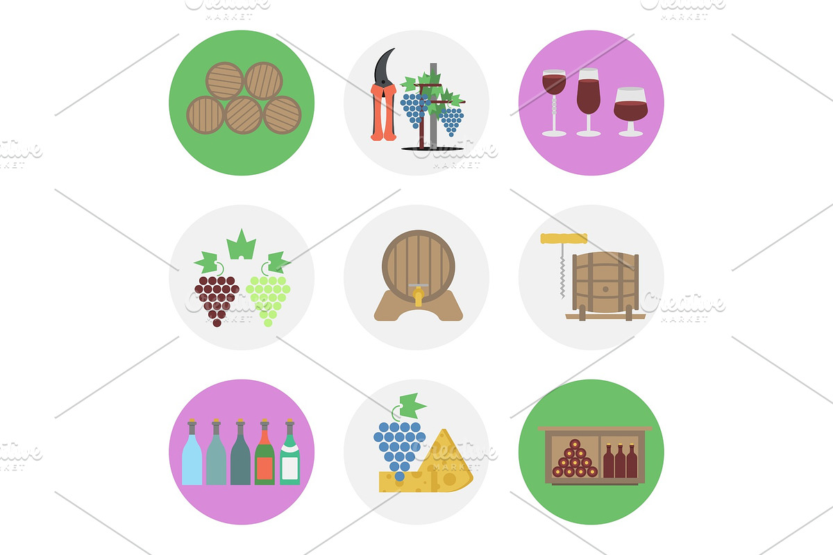 Nine color flat icon set - wine in Illustrations - product preview 8