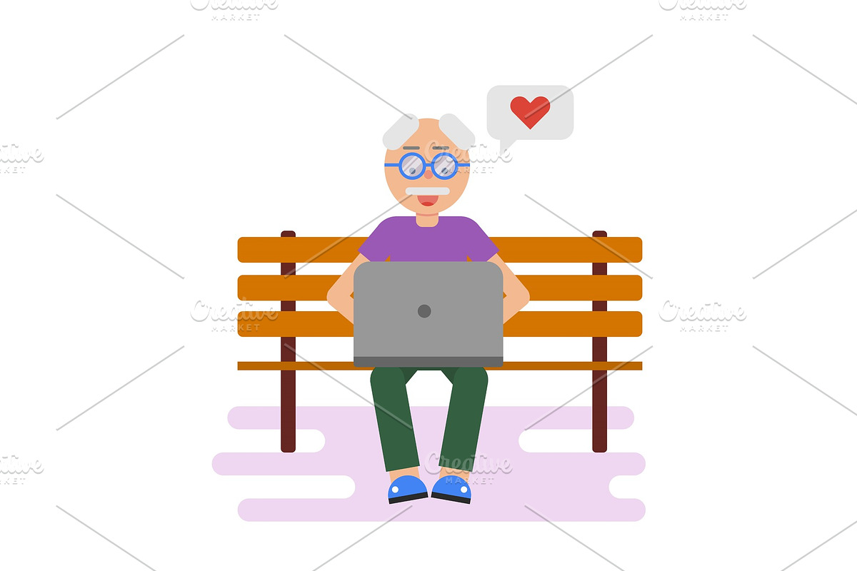 Old man texting on laptop in Illustrations - product preview 8