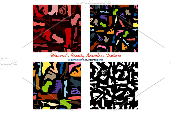 Set of four seamless pattern - woman