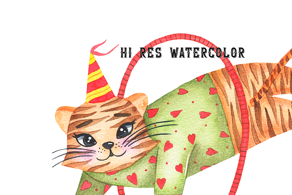 Circus animals watercolor clipart in Illustrations - product preview 4