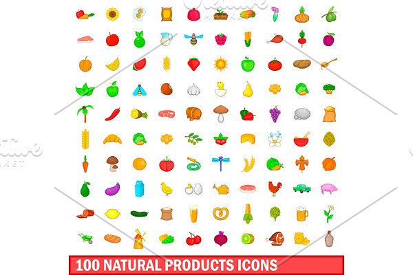100 natural product icons set