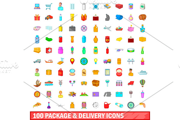100 package and delivery icons set