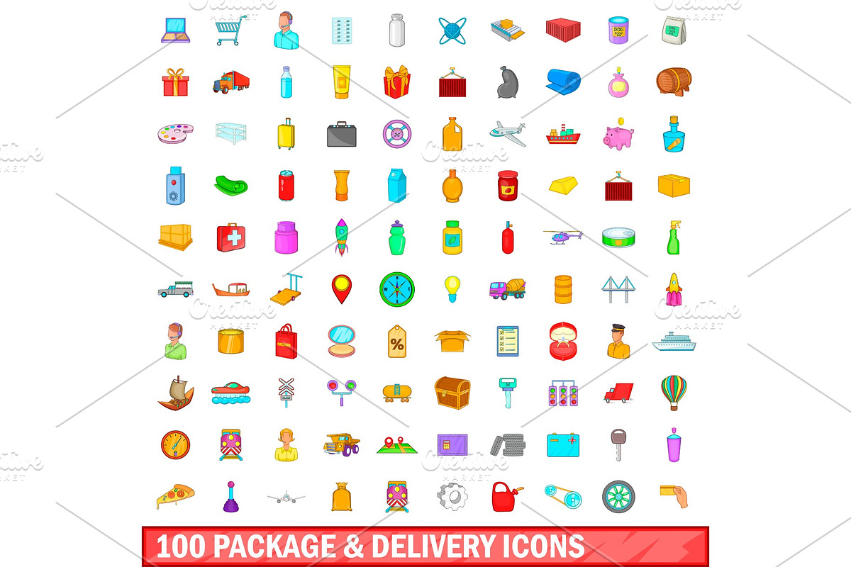 100 package and delivery icons set in Illustrations - product preview 8