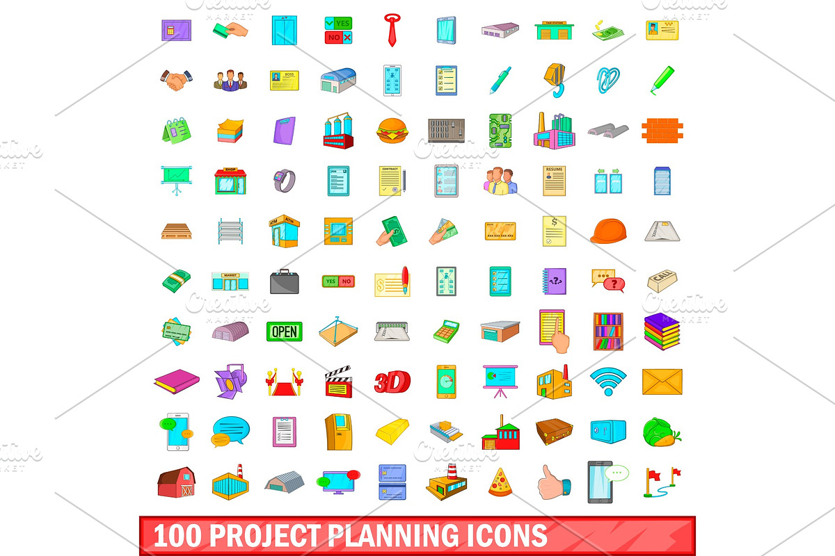 100 project planning icons set in Illustrations - product preview 8