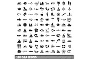 100 sea icons set in simple style