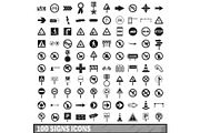 100 road signs icons set in simple