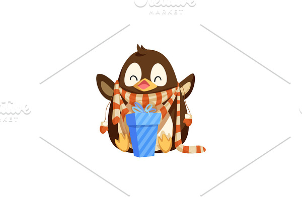 Penguin in Scarf with Mittens and
