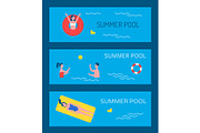Summer Pool Poster Text Set Vector
