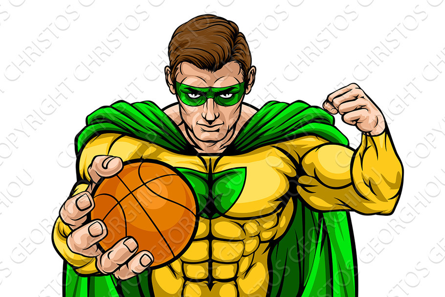 Superhero Holding Basketball Ball