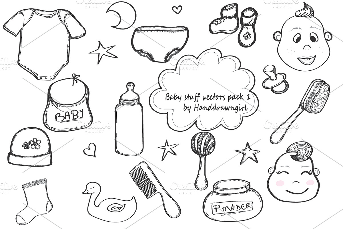 Baby stuff hand drawn vectors pack 1 in Objects - product preview 8
