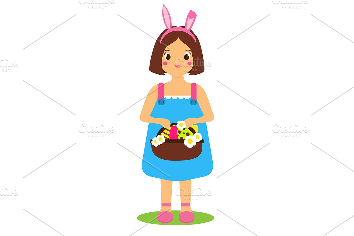 Girl holding Easter basket in Illustrations - product preview 8