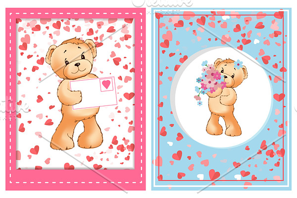 Valentine Furry Bear with Flower and