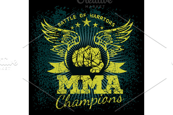 MMA labels on grunge background