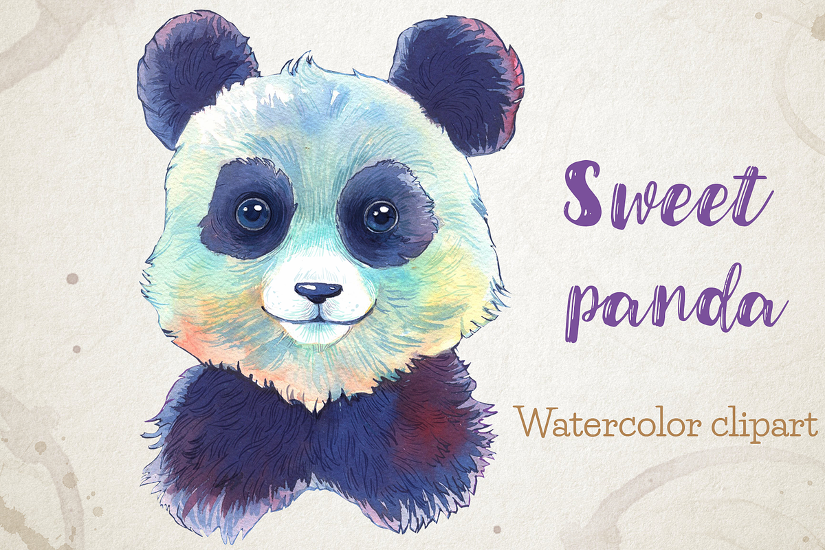 Sweet panda watercolor clipart in Illustrations - product preview 8