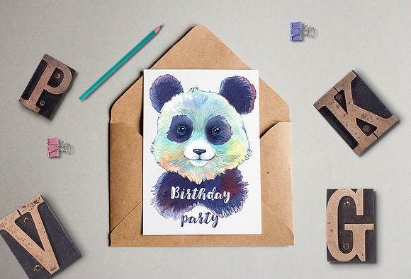 Sweet panda watercolor clipart in Illustrations - product preview 1