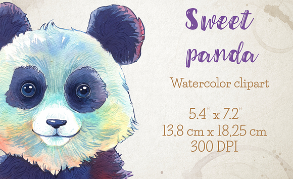 Sweet panda watercolor clipart in Illustrations - product preview 2