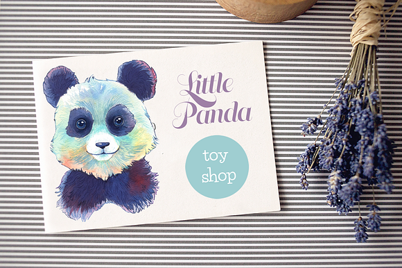 Sweet panda watercolor clipart in Illustrations - product preview 3