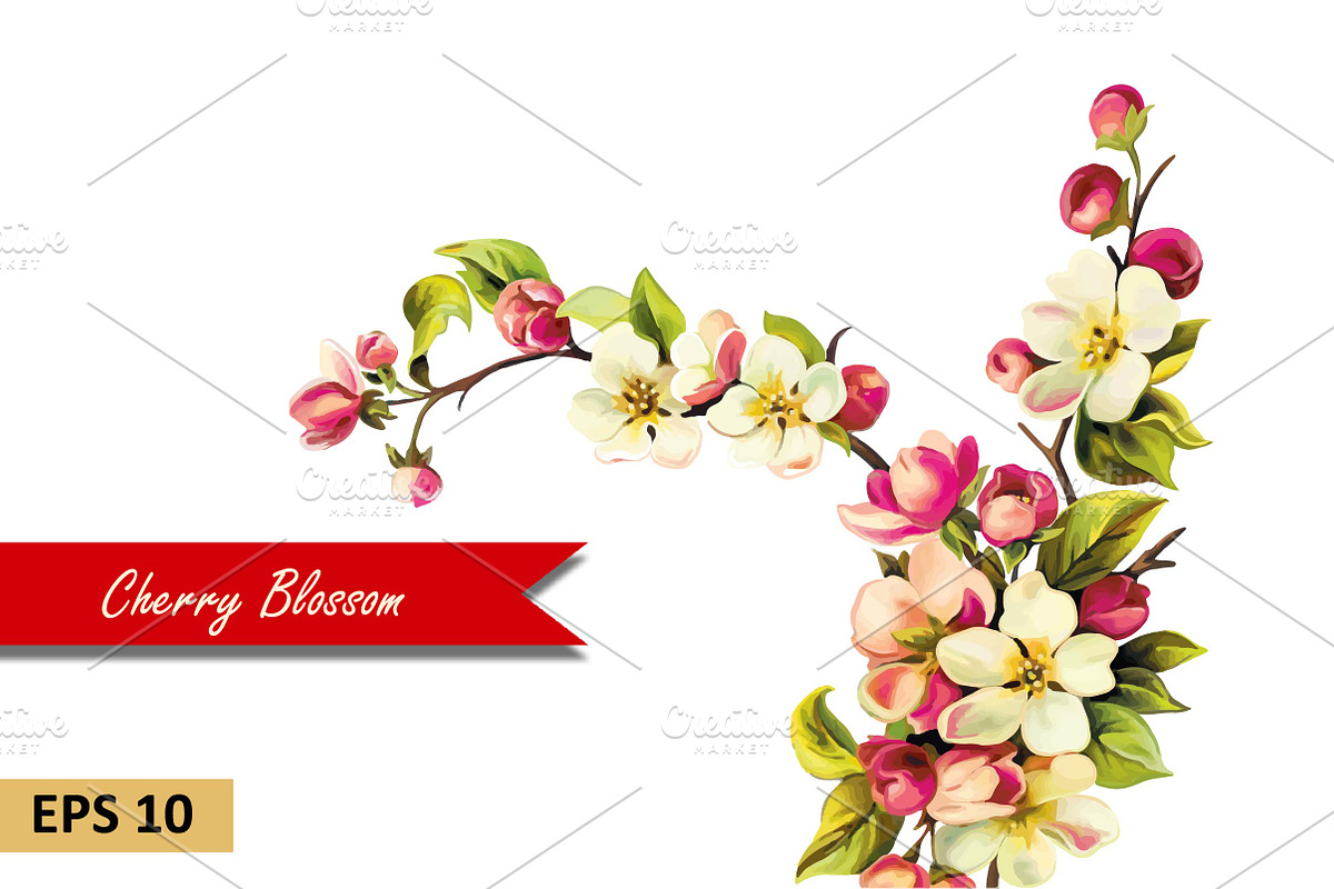 Cherry blossom flowers. Vector in Objects - product preview 8