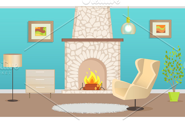 Interior of Flat with Chimney and