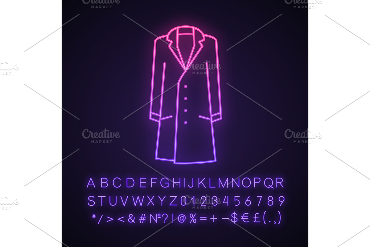 Mens trench coat neon light icon in Icons - product preview 8