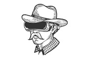 Cowboy in VR helmet glasses sketch