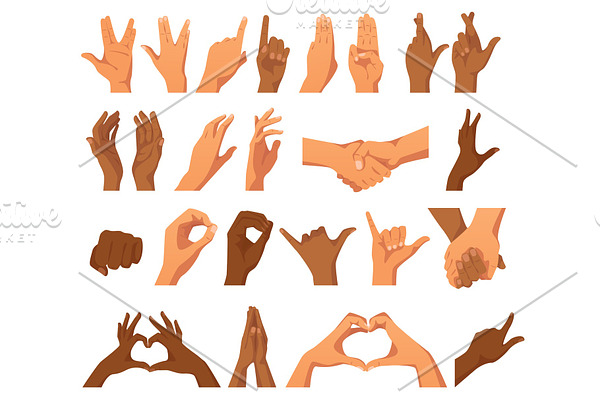 set of various hands gestures