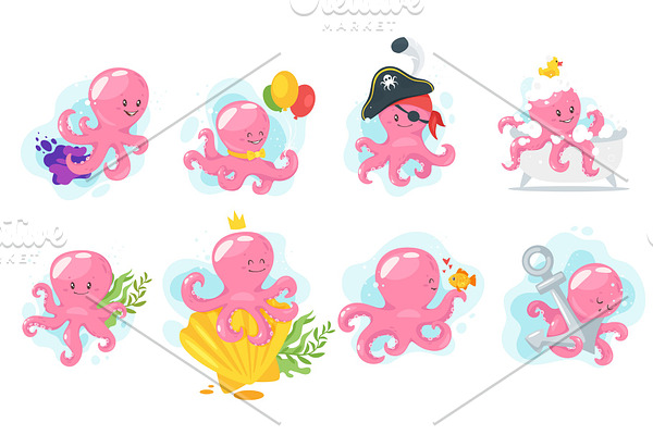 Octopus cartoon style baby character