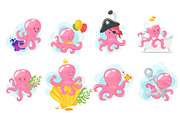 Octopus cartoon style baby character
