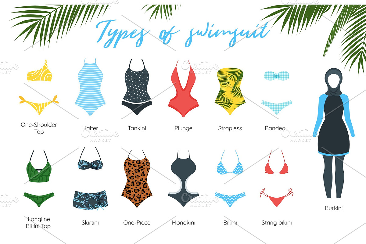Vector set of female swimsuit in Illustrations - product preview 8