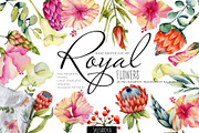 Royal flowers. Watercolor clip art.