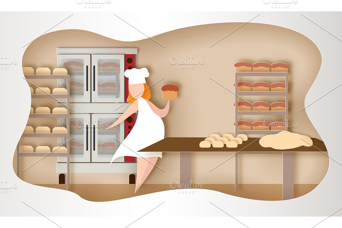 Pregnant woman working in bakery in Illustrations - product preview 8