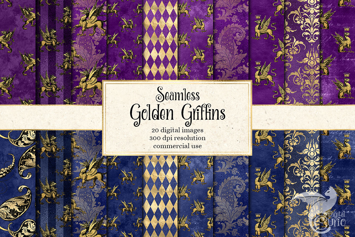 Golden Griffins Digital Paper in Patterns - product preview 8