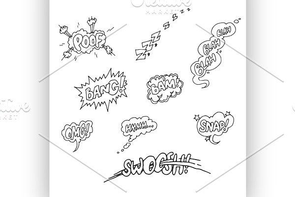 Vector Set of Sketch Comics Phrases