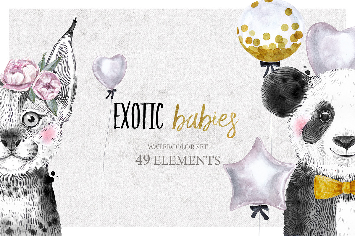 EXOTIC BABIES watercolor set in Illustrations - product preview 8
