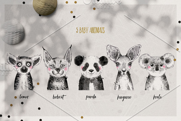 EXOTIC BABIES watercolor set in Illustrations - product preview 3
