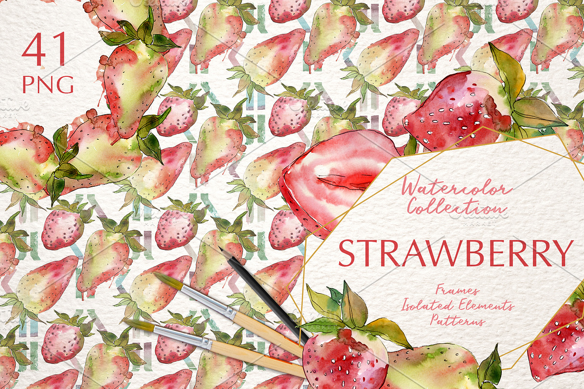 Strawberry Paradise Watercolor png in Illustrations - product preview 8