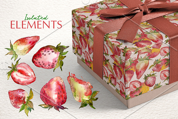 Strawberry Paradise Watercolor png in Illustrations - product preview 4