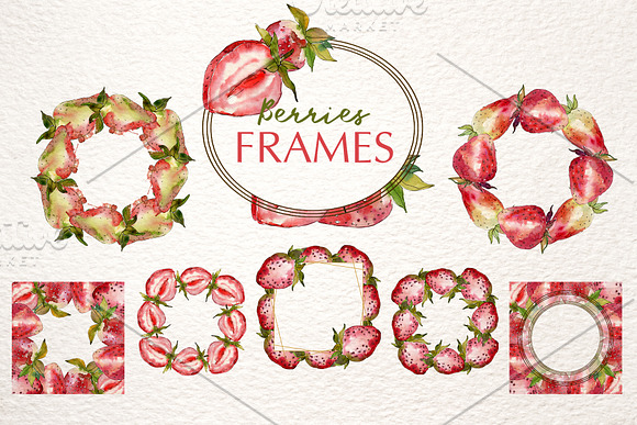 Strawberry Paradise Watercolor png in Illustrations - product preview 6