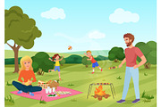 Young family on picnic in forest