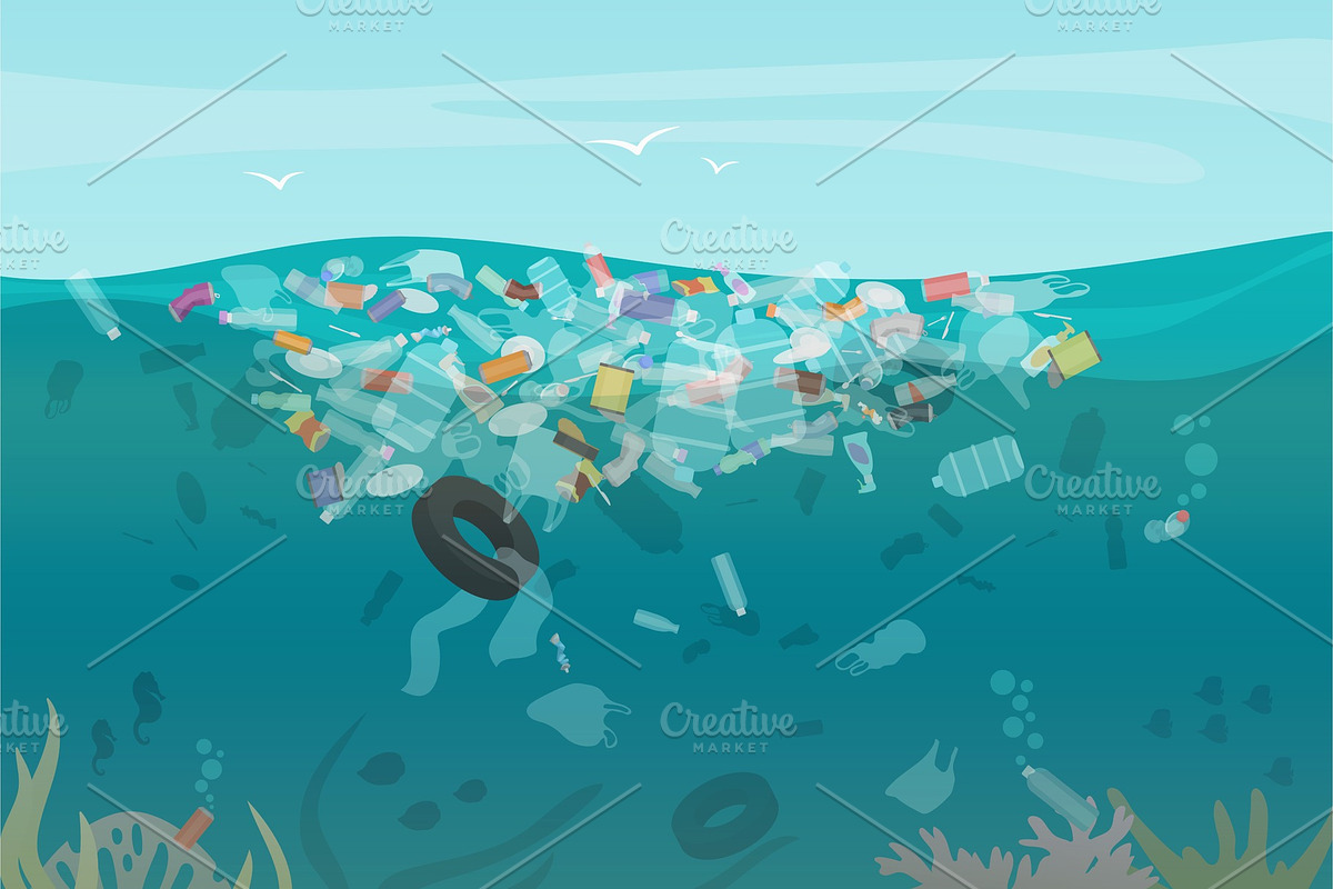 Sea ocean water pollution concept in Illustrations - product preview 8