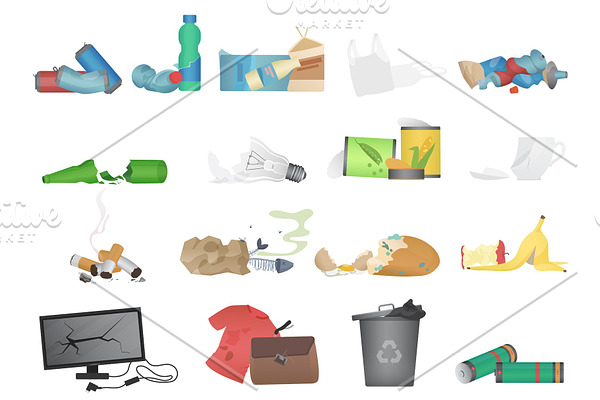 Garbage and waste realistic icons