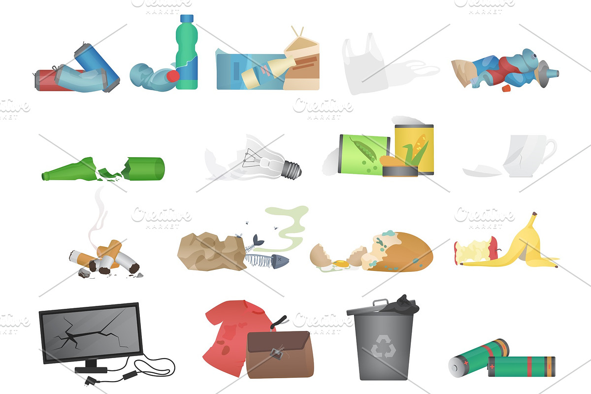 Garbage and waste realistic icons in Illustrations - product preview 8