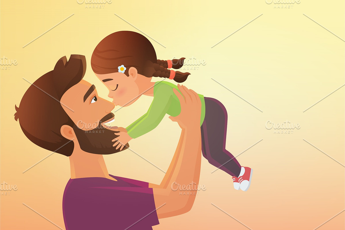 Little girl kid kisses his father in Illustrations - product preview 8