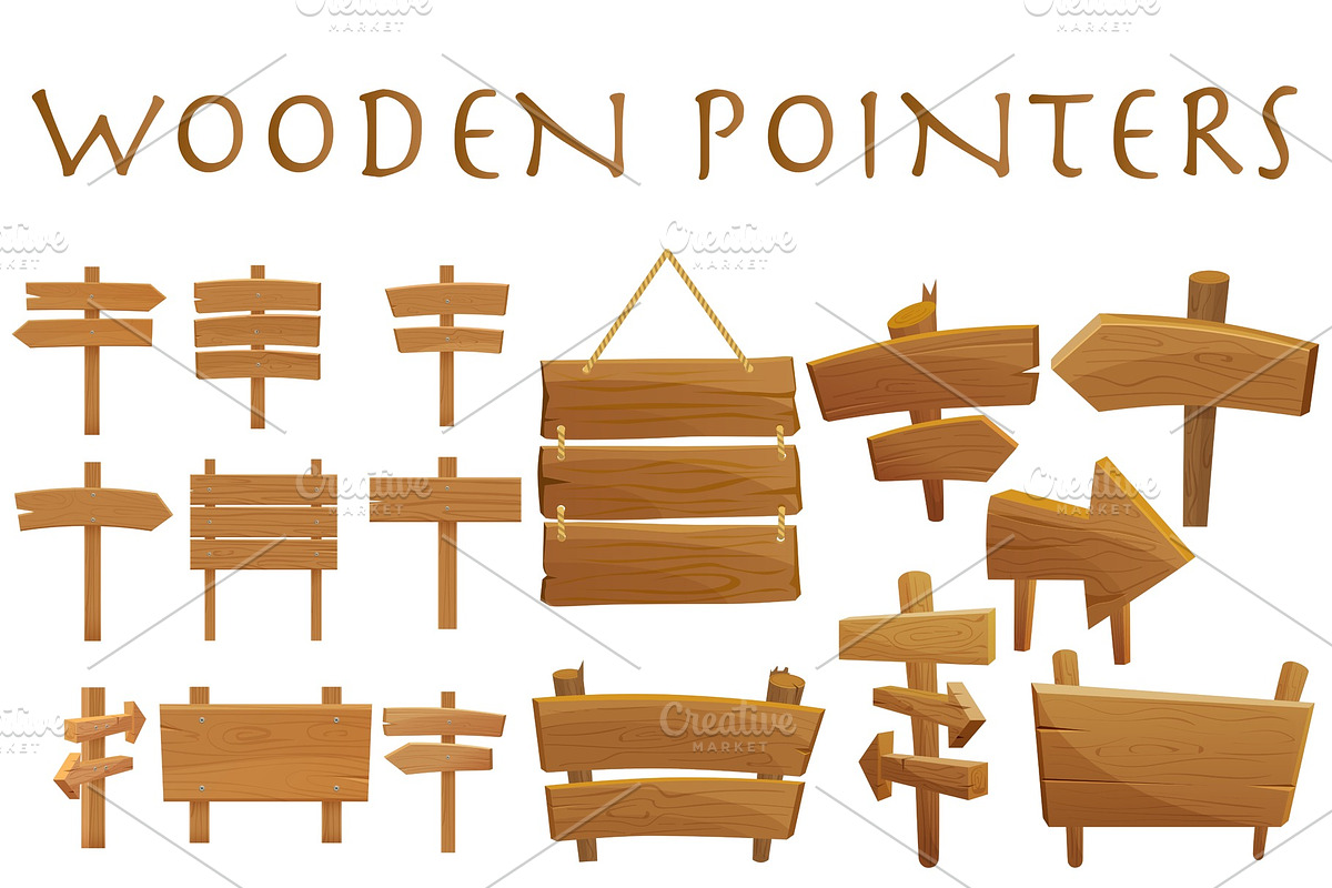 Cartoon wooden sign boards set in Objects - product preview 8