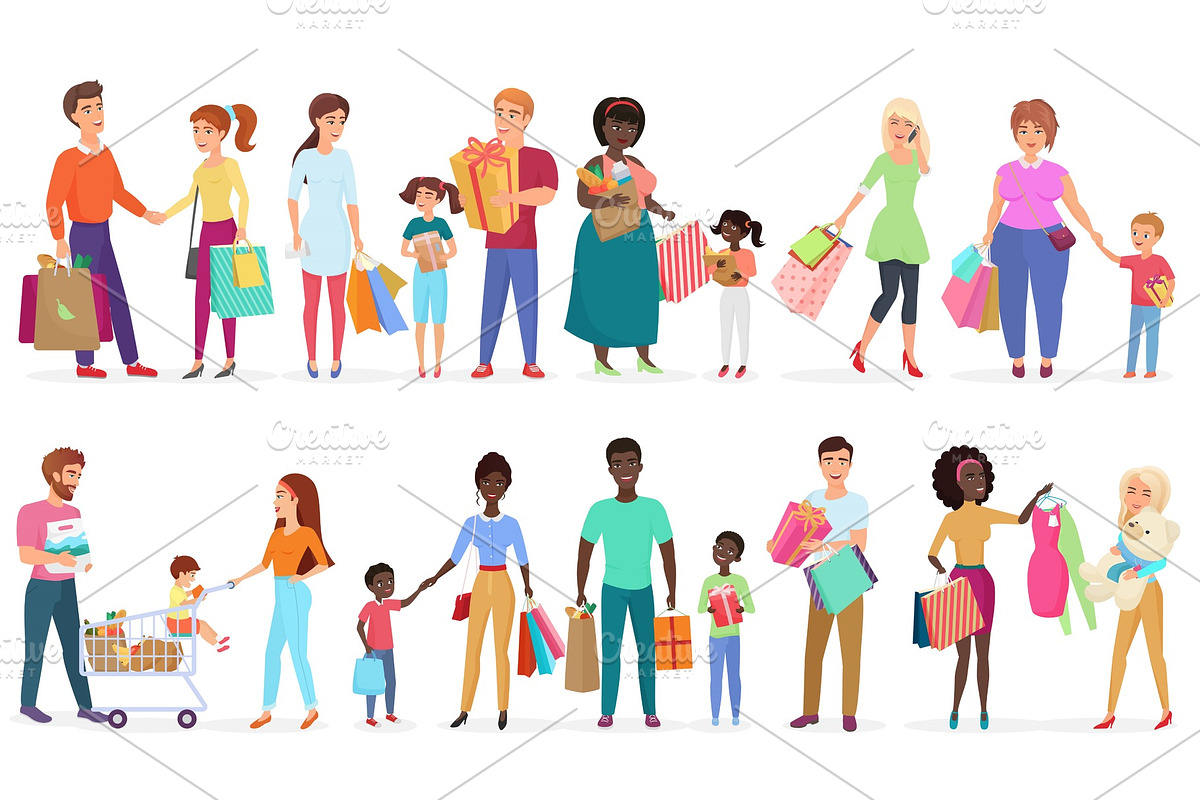 People carrying shopping bags in Illustrations - product preview 8